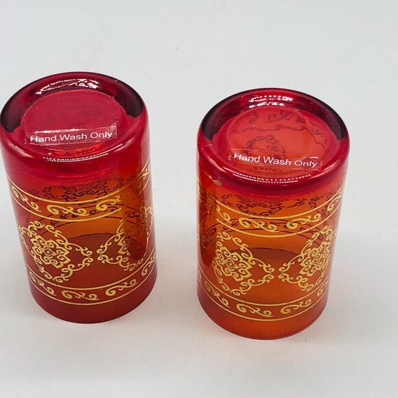 glass cups orange gold embellishment 3.5" set of 2 READ new - Picture 4 of 7